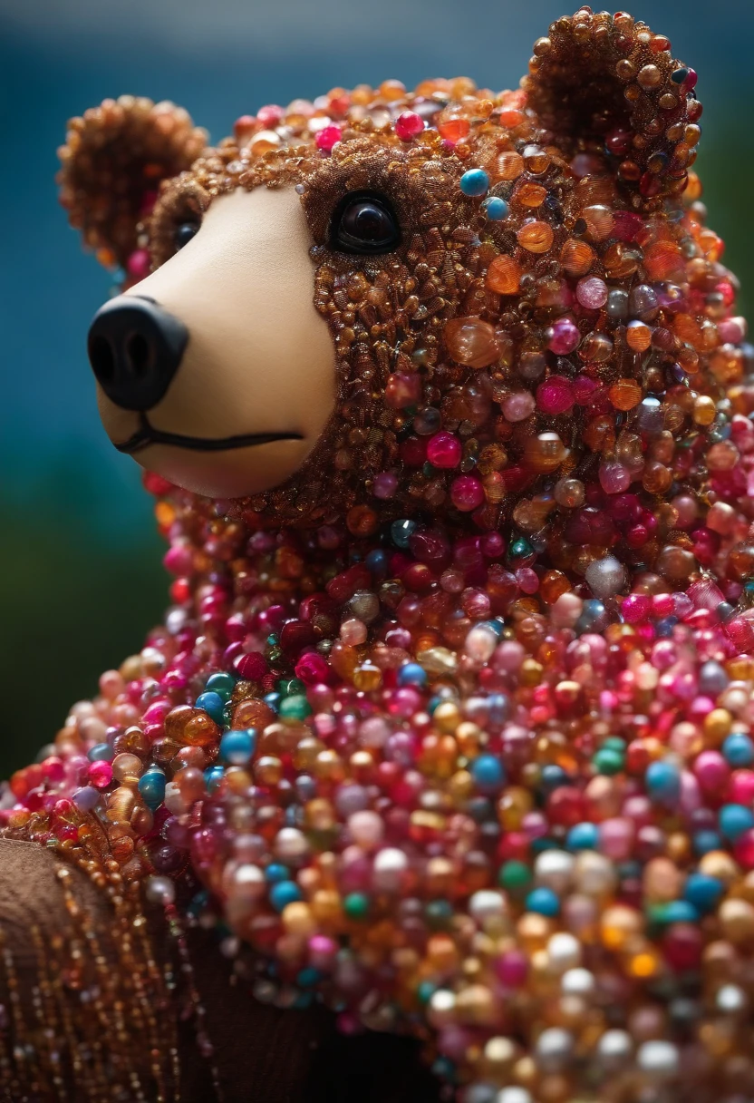 bear made of beads ,cor de rosa e nuvens brancas