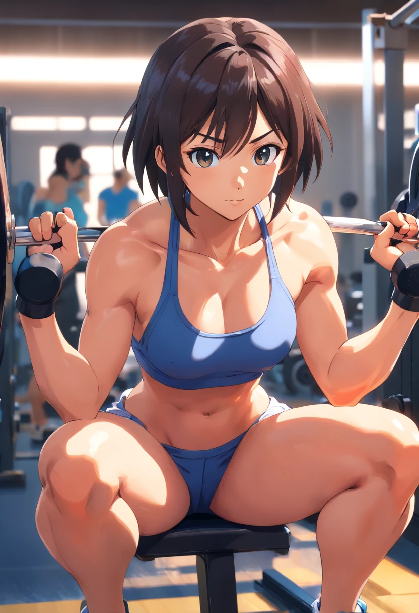 (best quality,ultra-detailed,photorealistic:1.37),goku,powerful muscular body,exerting tremendous strength,lifting heavy weights,muscle definition,numerous bulging veins,sweat dripping,training intensity,body in motion,physically demanding,heavier barbells and dumbbells,focus and determination,fitness trainers giving advice,mirrors reflecting goku's progress,vivid colors,studio lighting,weight and power training,stamina and endurance training,dumbbell curls,squatting with a barbell,bench press exercises,fitness equipment,exhaustion and perseverance,workout environment with energetic atmosphere,inspiring music playing in the background.