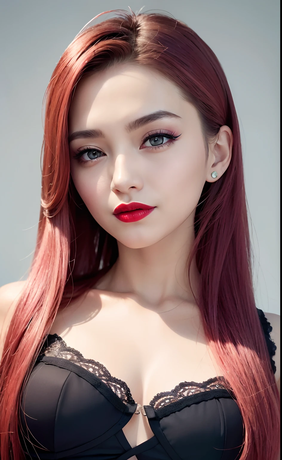 Best quality at best,超高分辨率,(真实感:1.4),(beuaty girl:1.4),(mediuml breasts:0.8),Detailed facial details,Beautiful detailed eyes,with pink hair,blue colored eyes,slim,haunting smile,(Makeup:0.3),Redlip,Very meticulous clothes