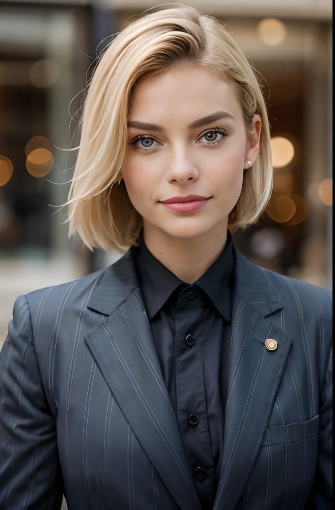 An urban adult female with a messy layered bob of long and curly brown hair, warm brown eyes reflecting compassion and kindness. Her self-assured demeanor and graceful figure exude elegance as she stands before an impressive urban white shirt and blue jeans, Clad in a sophisticated dark brown office frock and gladiator heels, she remains resolute in the face of an apocalyptic wind and weather. The photorealistic image captures her captivating presence amidst the chaos, and the sparkling eyes draw viewers into the compelling visual narrative of strength and determination , mixed race , smiling , looking away , 18 years old .