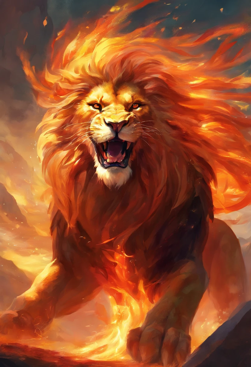 Splendid fire lion roaring