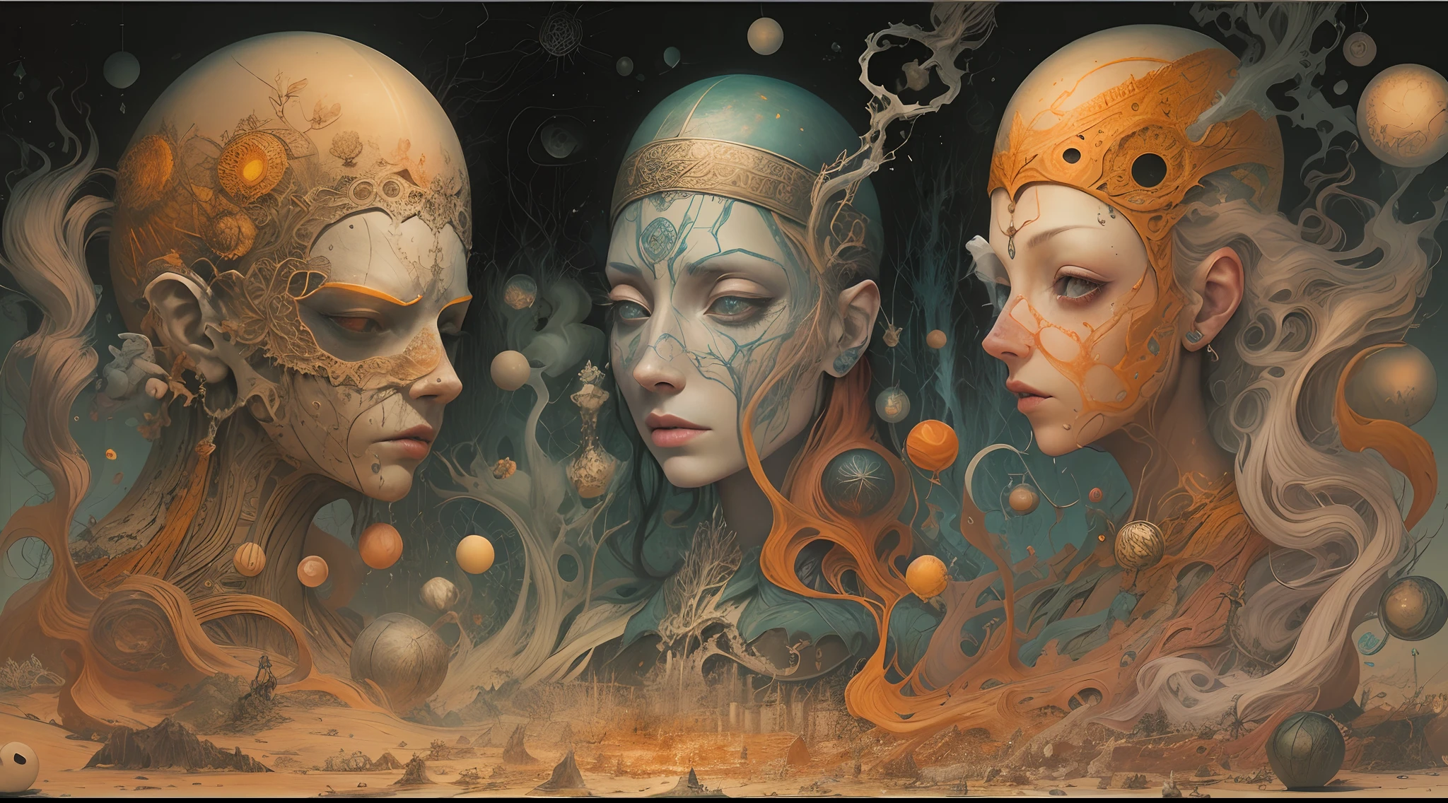 (melhor qualidade, Realistic:1.37),dark and surreal illustrations,absurd representation of a world beyond any standard,strange and fantastic creatures,unsettling and dreamlike landscapes,formas fluidas e distorcidas,evocative and symbolic images,cores vibrantes e contrastantes,Perspectivas alucinantes,experimental and unconventional techniques,linha de trabalho detalhada e complexa,Unpredictable and dynamic compositions,atmosfera estranha e perturbadora,elementos inesperados e justapostos,mysterious and mysterious illumination,cenas sobrenaturais e bizarras,narrativas estranhas e distorcidas,Simbolismo complexo e multicamadas,narrativa irrestrita e imaginativa,conceitos instigantes,Magical and metaphysical realms,Unrestricted and unlimited imagination,Unrealistic and distorted proportions,melancholic and surreal emotions,Uncensored and cross-border content,abstract and uncorrelated forms,realidades desestruturadas e fragmentadas,criatividade desenjaulada e descontrolada,absence of logic and reason,quebrando todas as normas e regras,transcendental and transcendental experiences,momentos sublimes e inspiradores,Unrealistic and paradoxical scenarios,dreamy and hallucinatory aesthetics,disconnected and dissociative sensations,Unclassifiable and incomprehensible ideas.