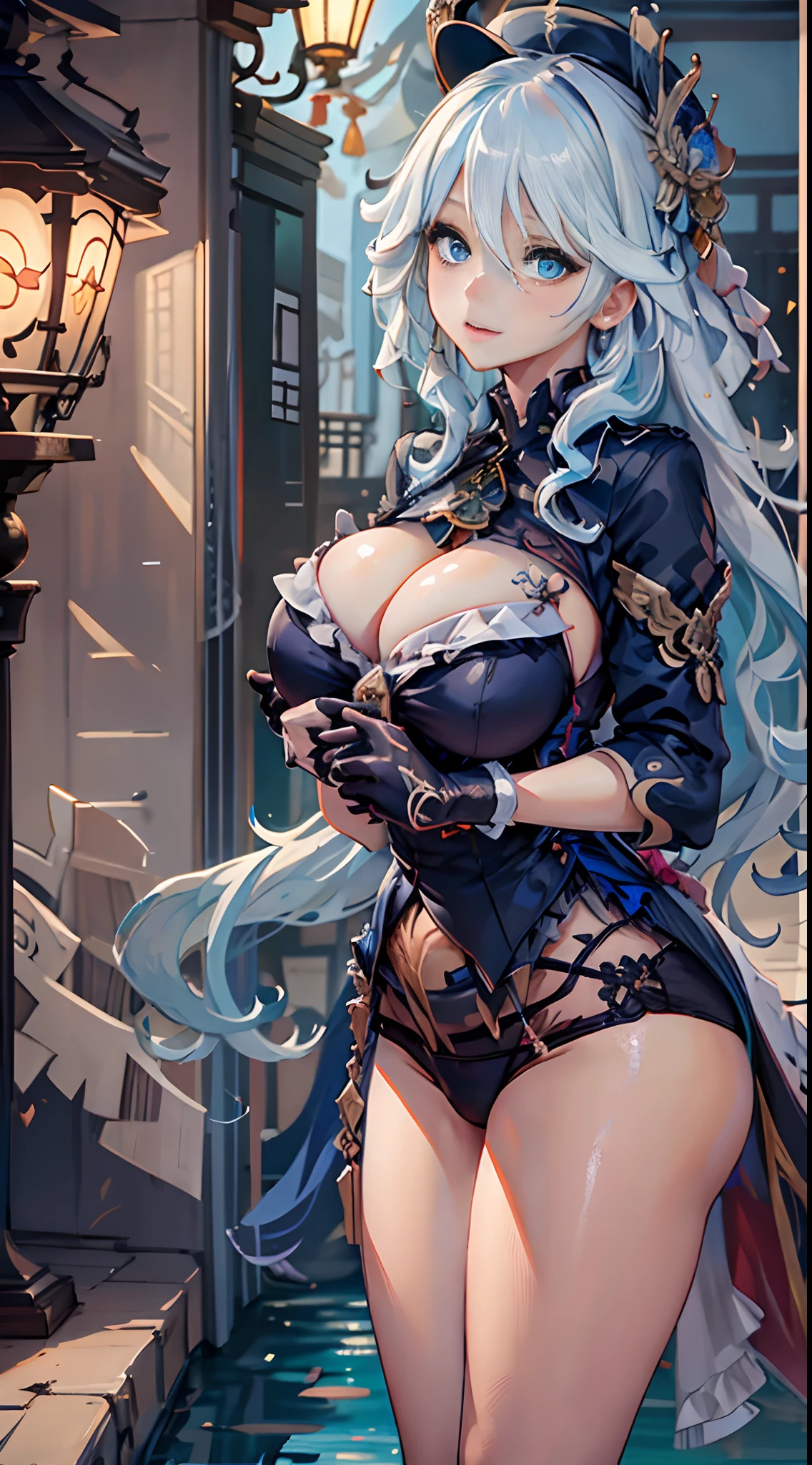 (NSTDA.:1.2), (10, beste-Qualit, master-piece: 1.4), ultra-high resolution, (lifelike, photorealistic portrait: 1.48), 30 years old, A Beautiful Girl, Tall, gigantic breasts, Famous Japanese actors, Blue Eyes, Head tilt, cowboy shot, viewer look., Disgusted eyes, Sliced thinly., Beautiful lake, Zeiss 150mm F/ 2.8 Hasselblad, In Japanese shrines, Whole body, foot, Ultra-Wide Angle