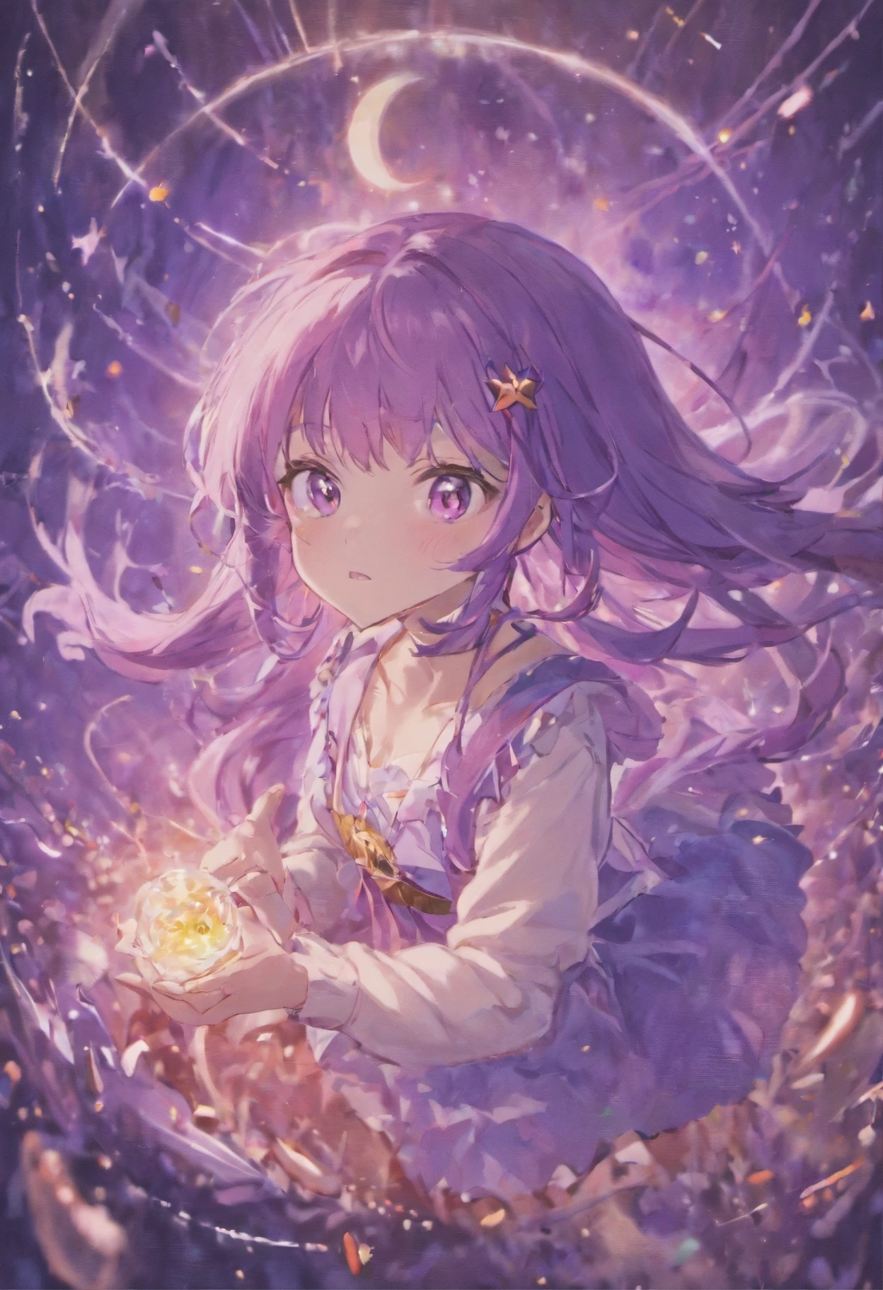 Moe Beautiful Girl、Japanese anime、magical little girl、One-eye hide、Purple hair、Purple eye、cute little、small tits