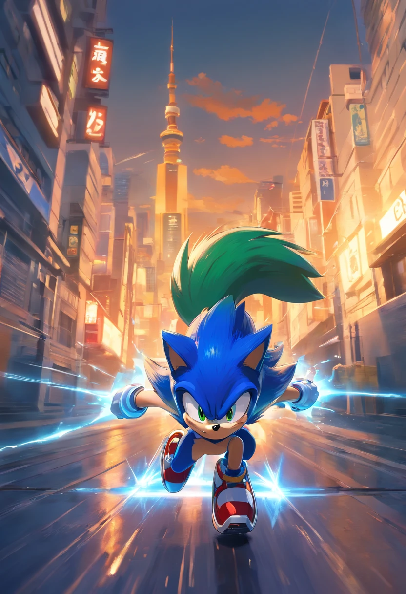 Sonic the hedgehog in spy attire,illustration,oil painting,blurry background,shadow effects,mysterious ambiance,high-speed motion,green color scheme,studio lighting,(best quality,4k,8k,highres,masterpiece:1.2),ultra-detailed,(realistic,photorealistic,photo-realistic:1.37),vibrant colors,sharp focus,adrenaline rush,futuristic setting,stealth,stylish sunglasses,cool gadgets,action pose