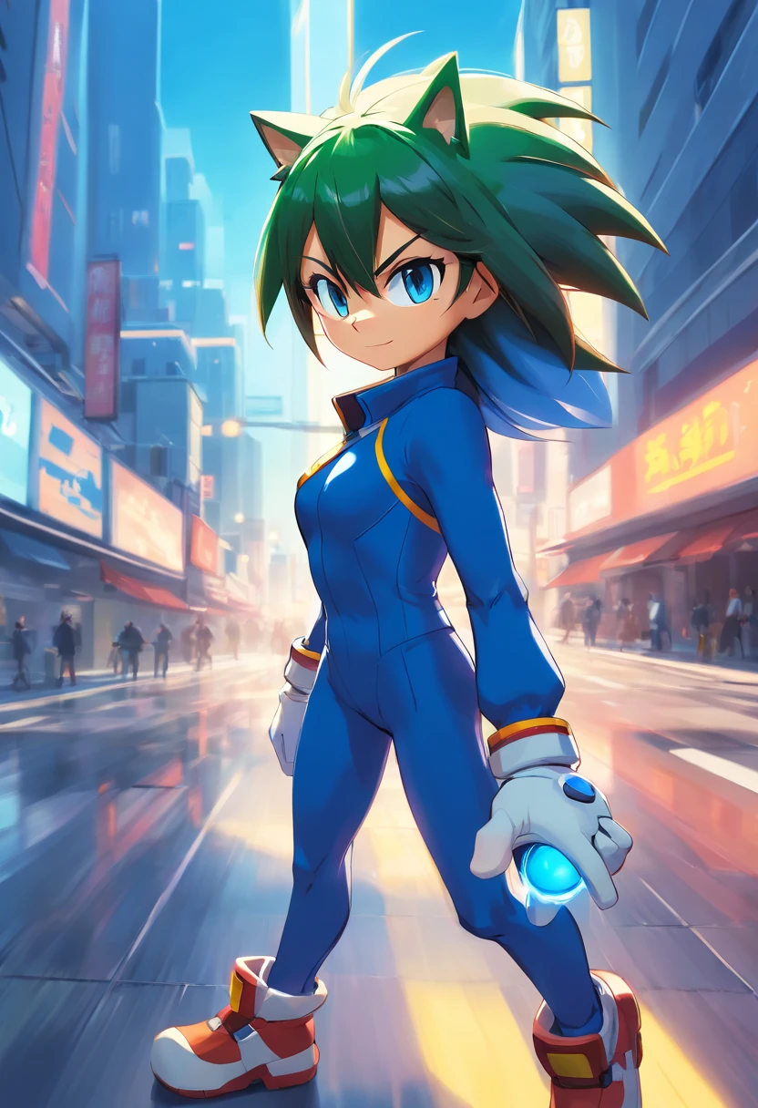 Sonic the hedgehog in spy attire,illustration,oil painting,blurry background,shadow effects,mysterious ambiance,high-speed motion,green color scheme,studio lighting,(best quality,4k,8k,highres,masterpiece:1.2),ultra-detailed,(realistic,photorealistic,photo-realistic:1.37),vibrant colors,sharp focus,adrenaline rush,futuristic setting,stealth,stylish sunglasses,cool gadgets,action pose
