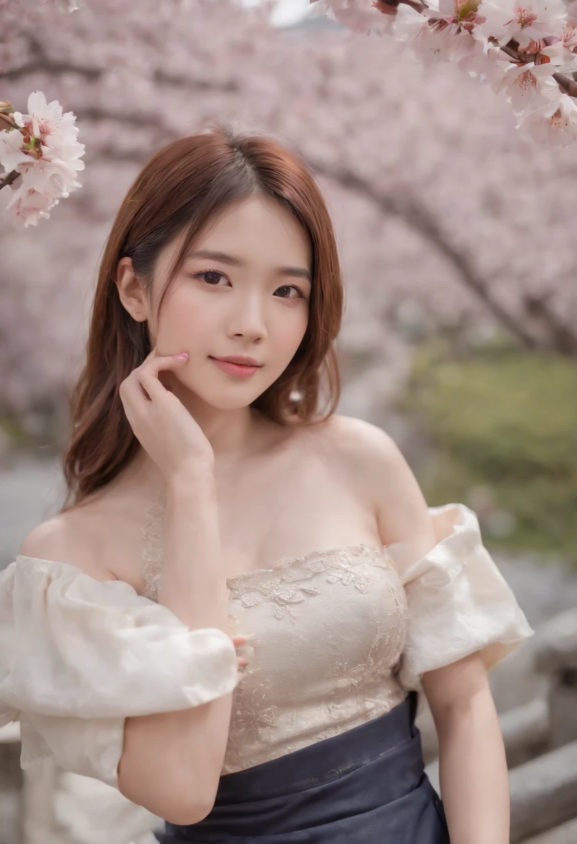 cabelos preto e longos、Peach blossom eyes,Anterior convex and posterior、Hot figure,Wear miniskirts,Seductive beauty with hands between her legs