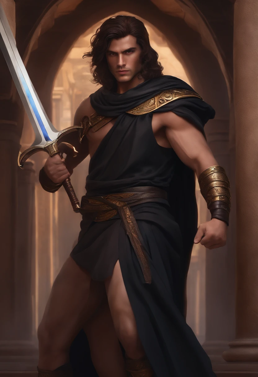 A man,black toga,brunette color hair,RTX,apathy,Giant sword