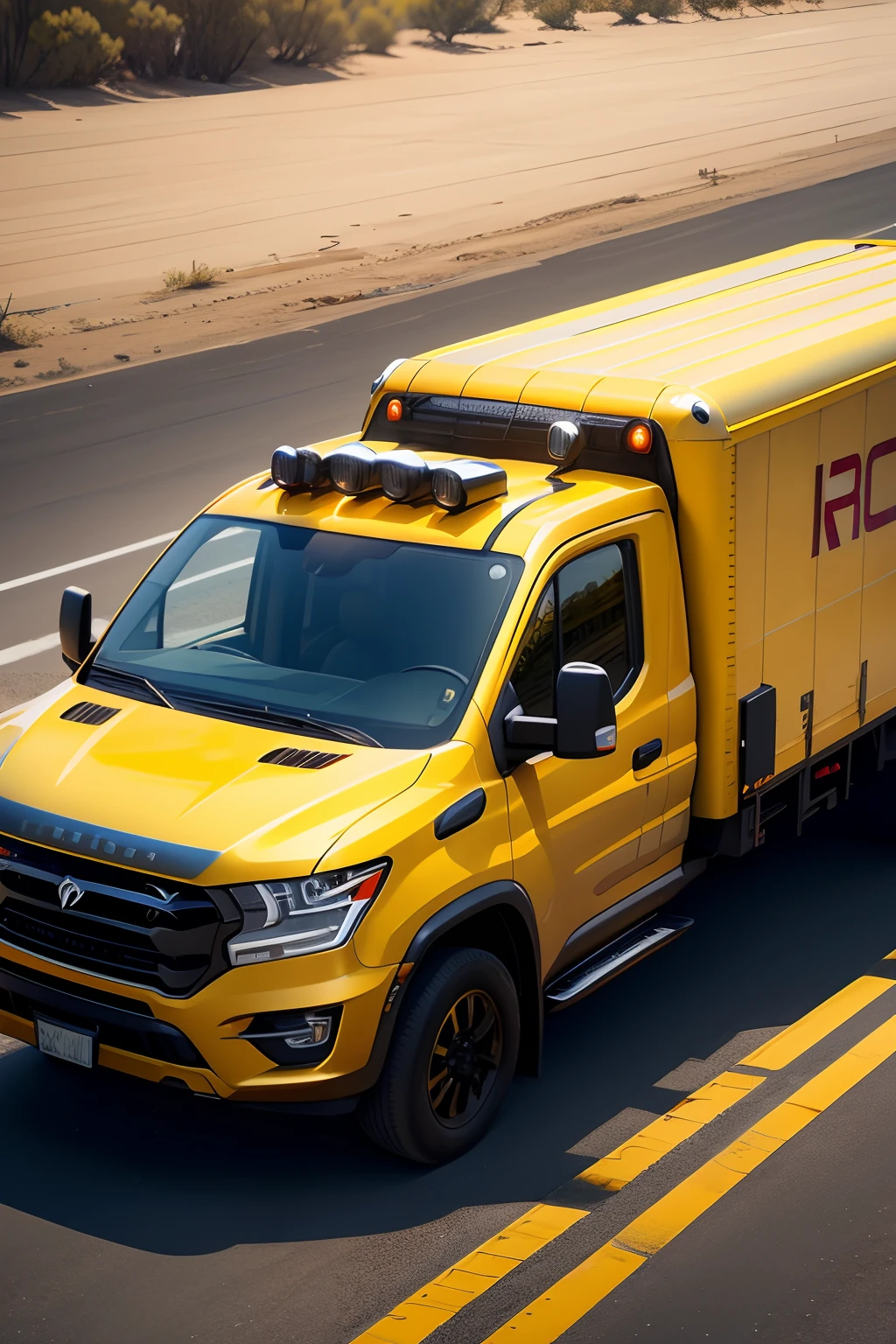 Elon Musk in uniform, yellow cap, red shirt, blue jeans, behind a yellow truck with red details.ultra detailed, real, 8k, standard sizes