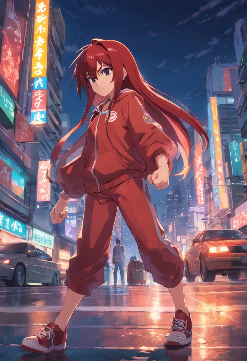 Knuckles, masculino, pelos vermelhos, em roupas pretas, with a serious expression, incredible details, Dynamic background of a city at night