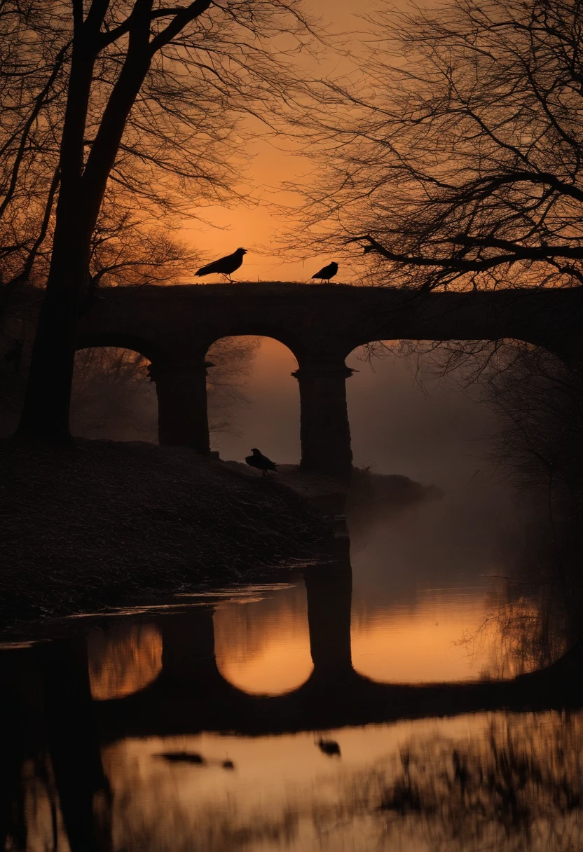 At dusk, a flock of crows landed on the old trees entangled with dead vines, emitting a mournful wail. The water under the small bridge is rumbling, and the farmers on the side of the small bridge are cooking smoke. The setting sun gradually lost its luster and fell from the west. In the cold night, only lonely travelers drift in distant places.