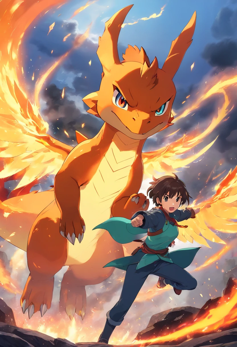 best quality,ultra-detailed,realistic,photorealistic:1.37,charizard,battlefield,fire effects,epic scene,detailed environment,impressive details,vivid colors,dynamic lighting,highres,sharp focus,action-packed,HD,gaming style,cinematic feeling,fiery atmosphere,dragon-like appearance,majestic wings,fierce expressions,dramatic poses,movie poster quality,strategic combat,lava-filled background,smoke and ashes,flaming tail and breath,intense confrontation,legendary power,adrenaline rush,electrifying energy,roaring flames,breathtaking battle scene,mastery of fire,unstoppable force,powerful aura,awe-inspiring,heroic stance,dominance over the battlefield,charisma and power radiating