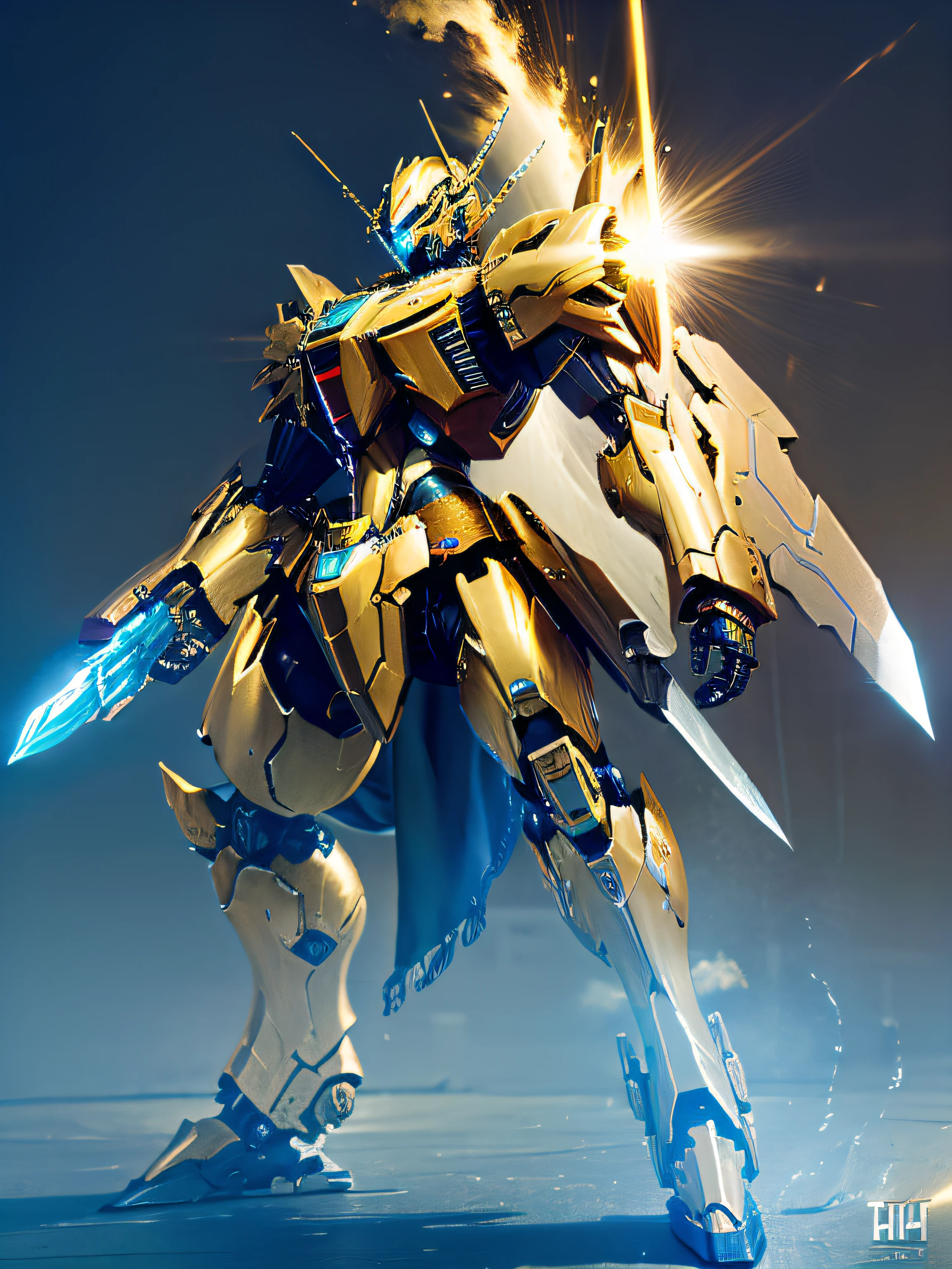 1 Mecha,Gold and blue knives,废墟,Cool,k hd,the night,robust