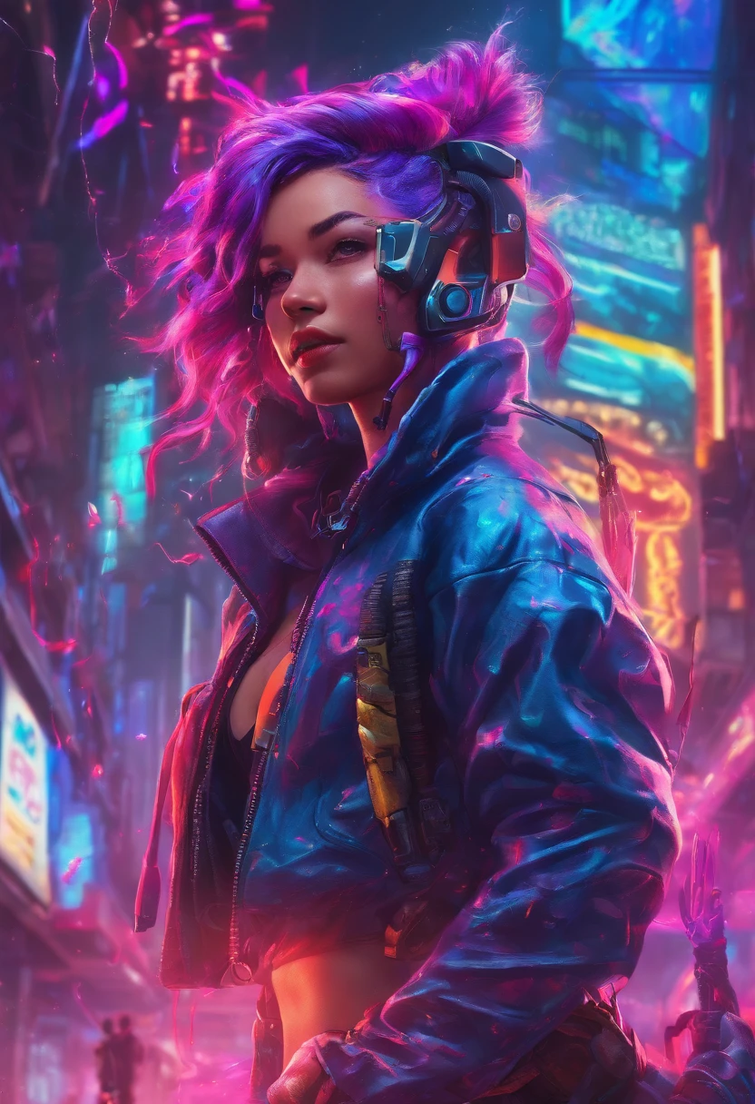 (best quality,4k,8k,highres,masterpiece:1.2),ultra-detailed,(realistic,photorealistic,photo-realistic:1.37),cyberpunk style,stylized,neon lights,a futuristic city,flying cars,high-tech gadgets,multiple glowing tattoos,enhanced muscular body,strong cybernetic arm and leg,dramatic perspective,intense energy aura, vibrant colors,electric blue color scheme,sharp focus,detailed facial features,fiery irises of eyes, spikey hairstyle with neon highlights,expressive and determined expression,a holographic dragon in the background,starry night sky with holographic constellations,moonlight casting shadows,shimmering rain effect,city lights reflecting on wet surfaces,stylized graffiti on buildings,cherry blossom trees with neon-colored leaves,steam and smoke billowing from the streets,glowing cybernetic enhancements on other characters,underground fighting arena with spectators wearing futuristic outfits,dynamic action poses.