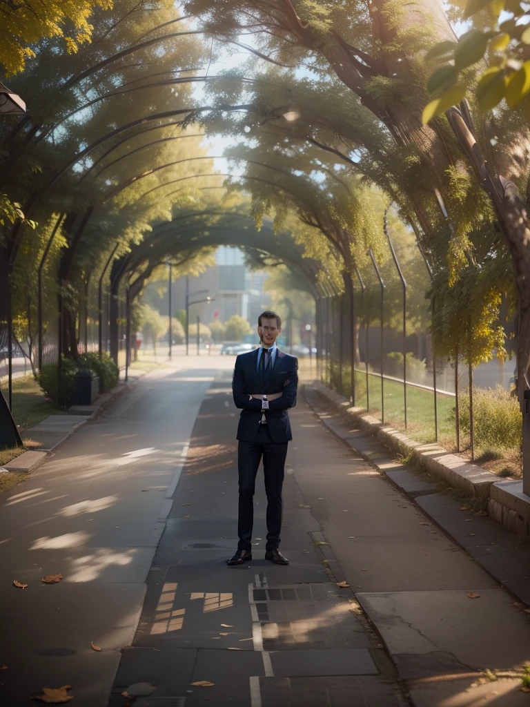RAW photo:1.2), a man wearing a business suit sitting outside, tired, candid shot, best quality, 8k, uhd, photorealistic