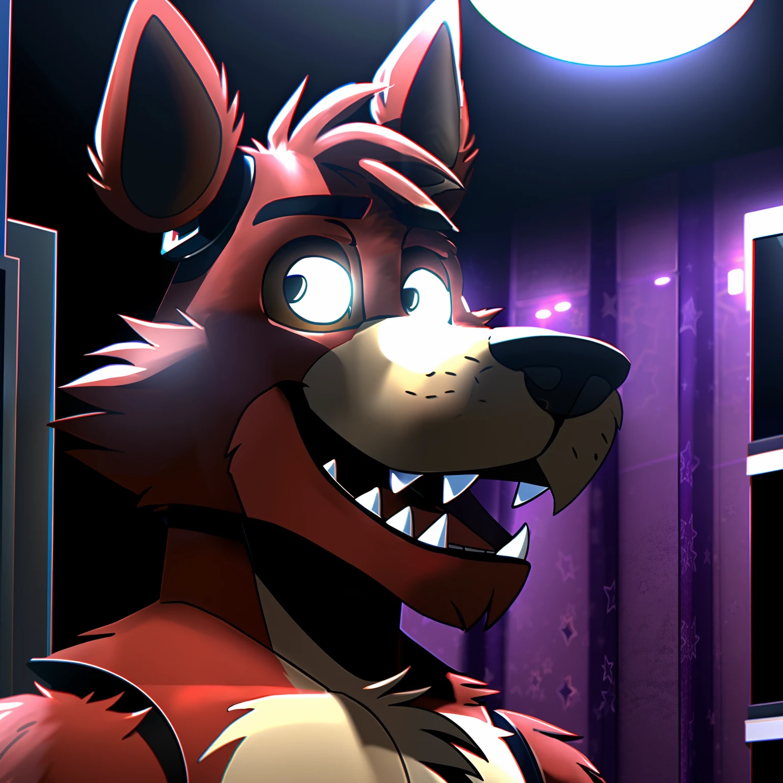 Female Foxy fnaf, photo, yellow eyes, (thin eyebrows), 8k, high detail, semi realistic, best shadows, raw hdr, naked ((fellatio on viewer, 1 male)), pov, Pixar style, on bed, (viewer's full penis) ((slutty)) cum on face