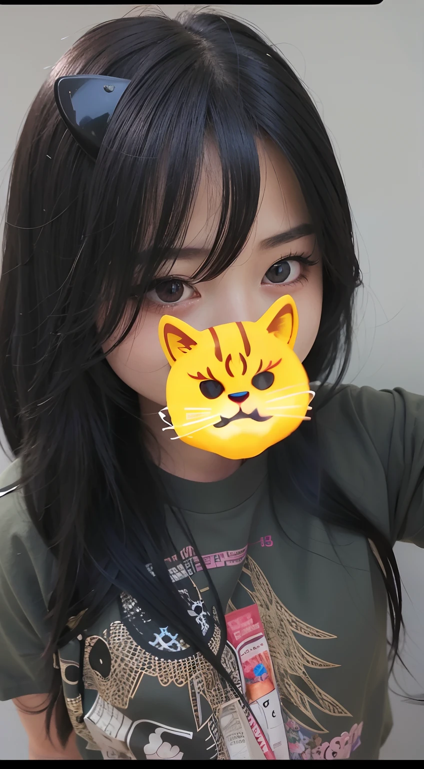 there is a young girl with a cat mask on her face, very beautiful cute catgirl, ulzzang, instagram filter, spooky filter, with instagram filters, [ realistic photo ]!!, wan adorable korean face, blur effect face, realistic anime 3 d style, catgirl, cat face, angry look, attractive cat girl, sakimichan, ahegao face