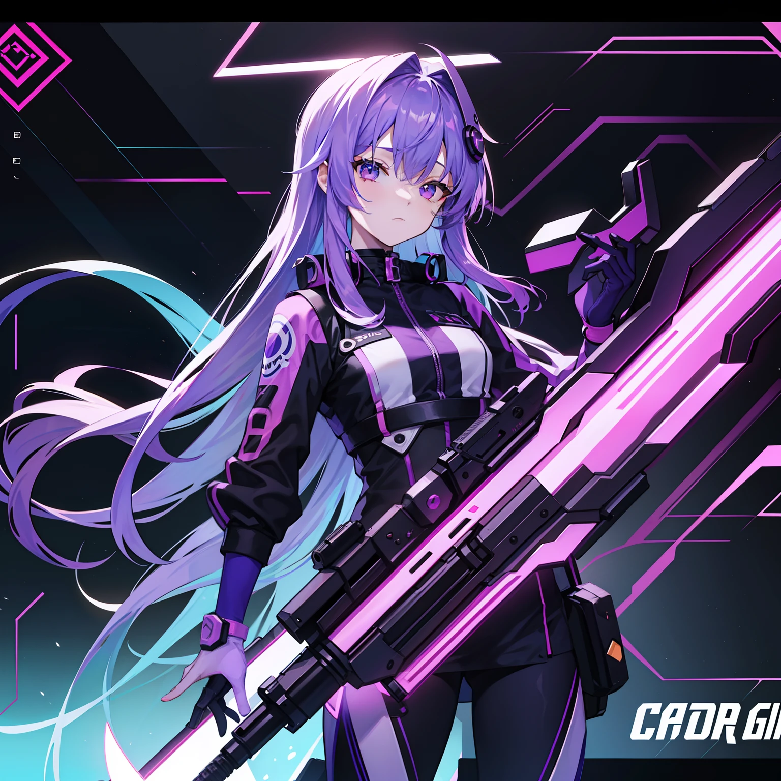 Cyber Cyber Purple Hair Illustration Gun