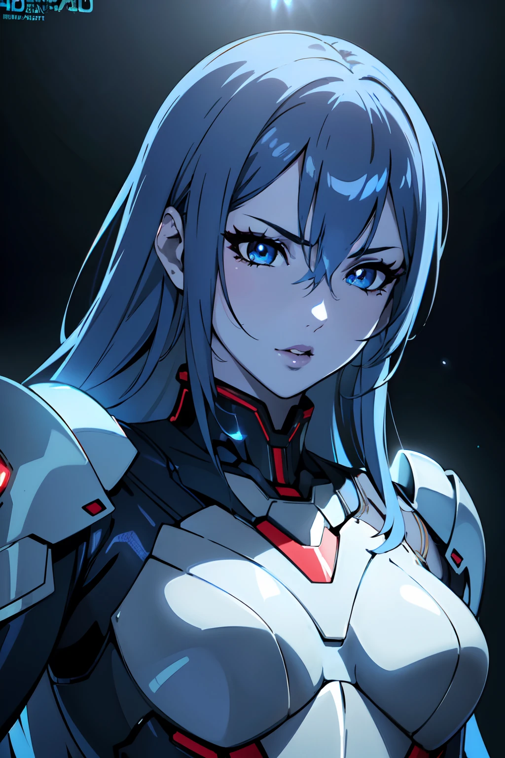 Sexy girl, (blue skin:1.1), red futuristic armor, anime, small chest, detailed eyes, detailed lips, long lashes, seductive pose, shiny material, vibrant colors, soft lighting. (Best quality, 4k, highres, ultra-detailed, realistic:1.37), HDR, studio lighting.