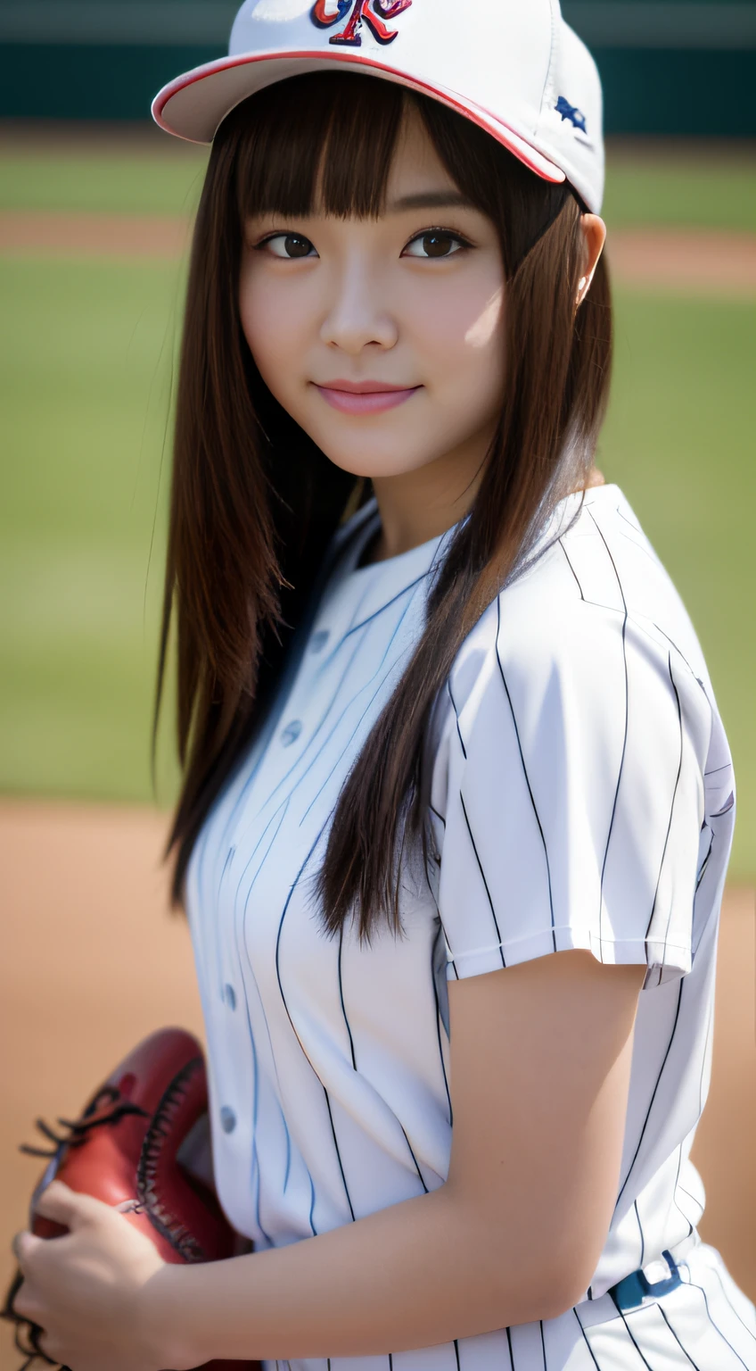 ((baseball))、（batt）、（globe）、(​masterpiece、top-quality) 、kawaii、(Colossal tits:1.2)、((20 year old woman:1.2))、Young adorable Japan face, ,Soft portrait shots,in 8K,、Young cute gravure idol、、Young gravure idols、model in Japan