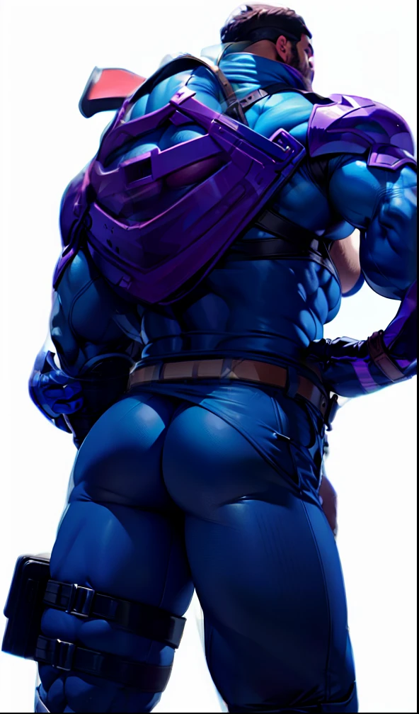 1male, thick body, butt focus, ultra realistic, high resolution, muscular, thick butt, masterpiece, blue pants, thick butt , muscular butt