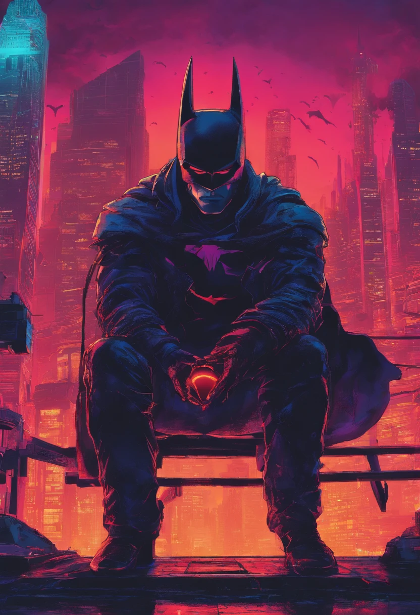 (best quality,highres,masterpiece:1.2),ultra-detailed,gothic architecture,night cityscape,gargoyle sculptures,dramatic lighting,menacing atmosphere,dystopian vibe,crumbling buildings,gloomy alleys,stormy weather,bat signal in the sky,intense shadows,Batmobile in the distance,grim and mysterious,delicate raindrops,foggy streets,bat wings,haunting silence,ominous presence,dark knight,cloaked in darkness,foreboding,moody tones,city in distress,majestic skyline,hero in the shadows,protecting the innocent,eternal night,ominous aura.