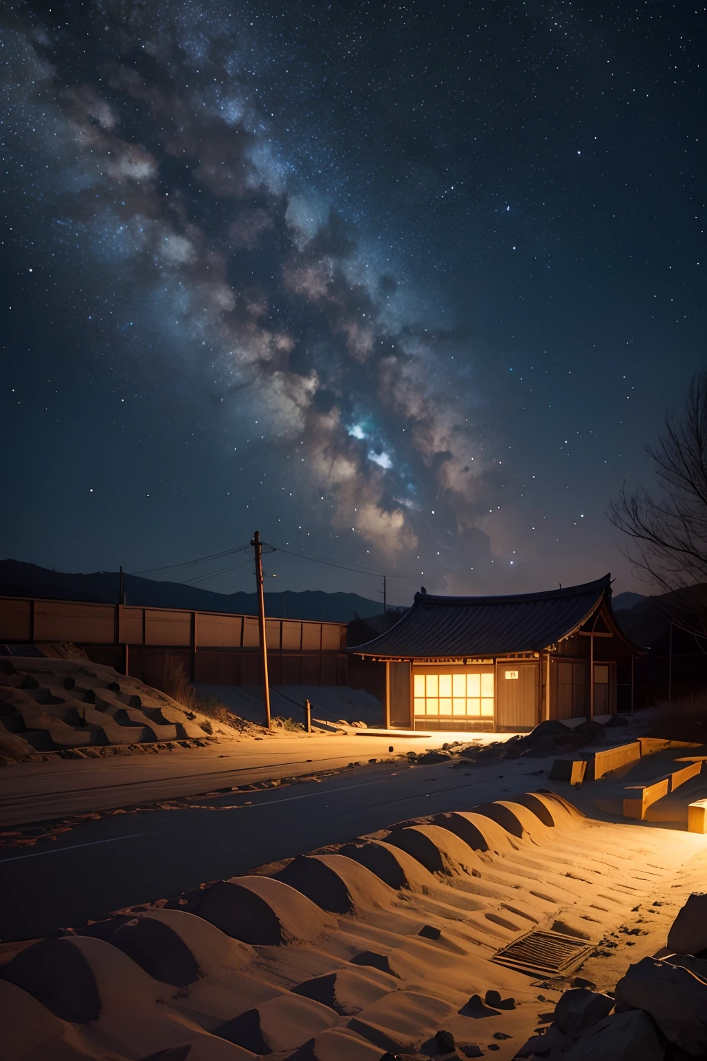 废墟，Close-up，the night，starrysky，galactic,城市