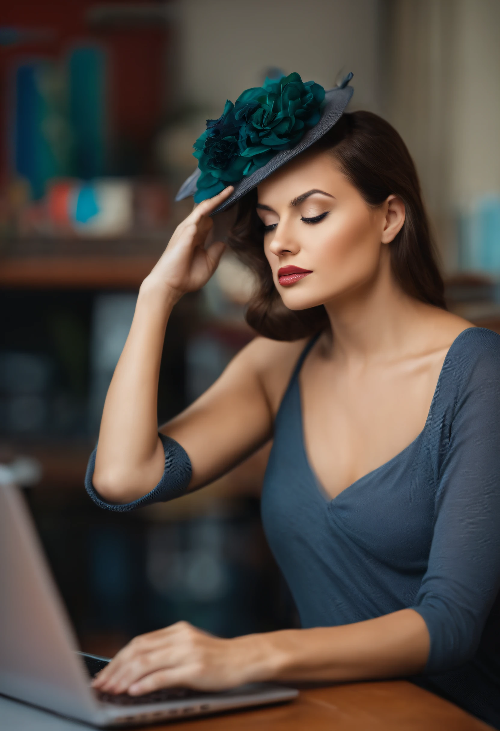 woman thinking in front of the computer