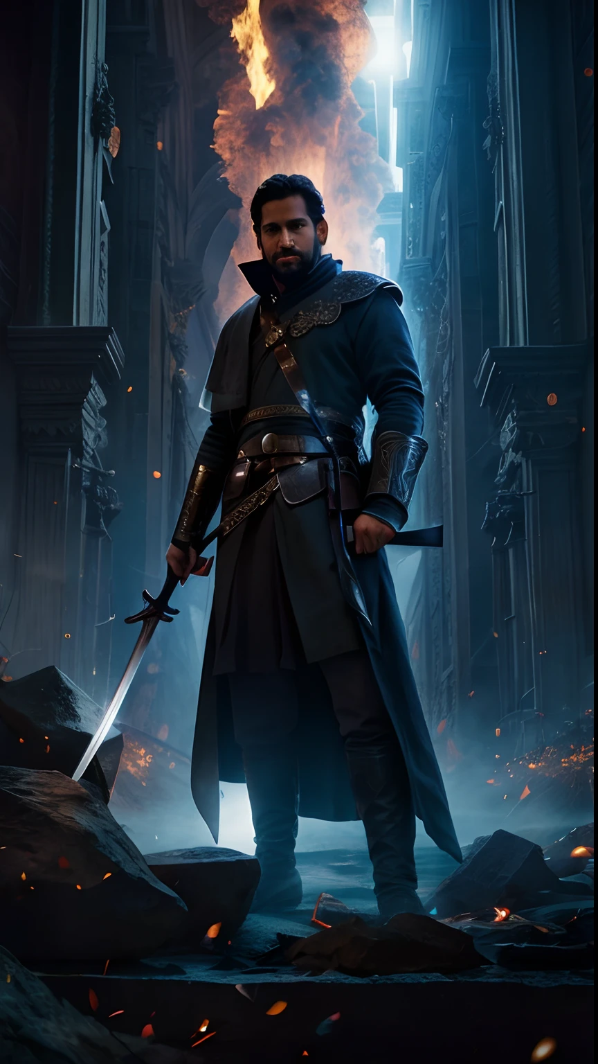 Close-up of a person, holding a sword