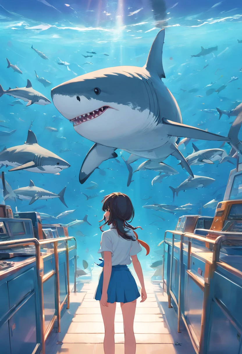 Great white shark,Cartoony,,Lots of great white sharks