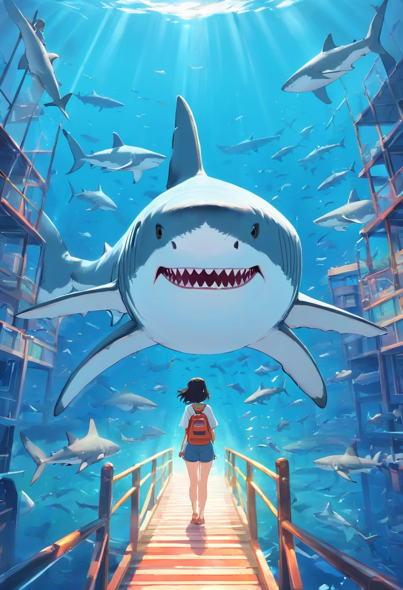 Great white shark,Cartoony,,Lots of great white sharks