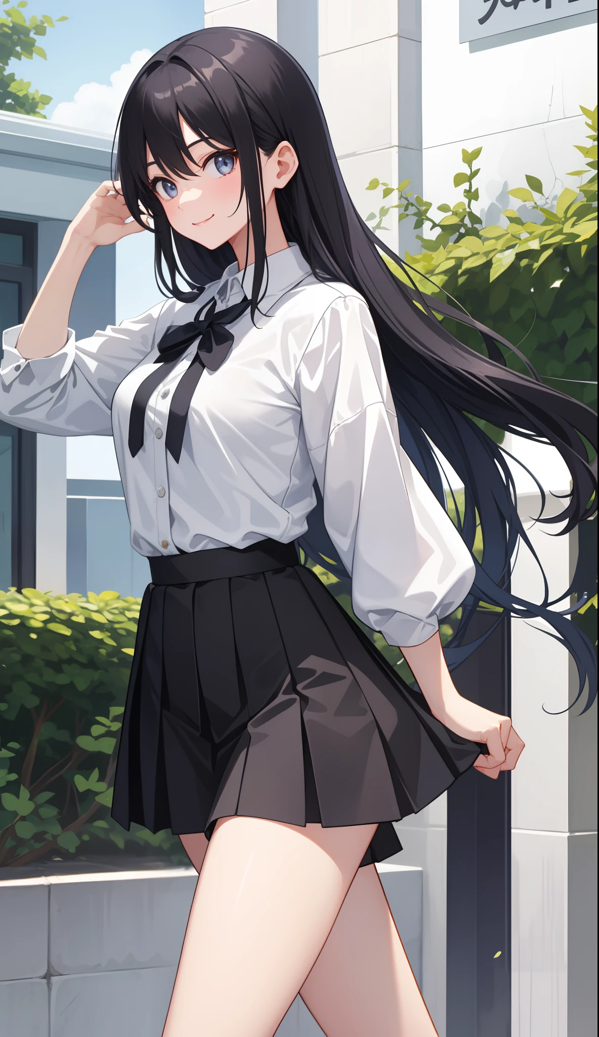 1girl in、AS-Adult、A smile、The shirt、skirt by the、(small tits)、Walking with a thigh、Upper body portrait、