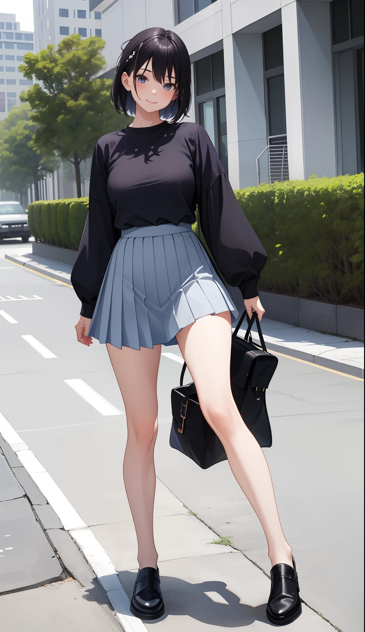 1girl in、AS-Adult、A smile、The shirt、skirt by the、(small tits)、Walking with a thigh、Upper body portrait、