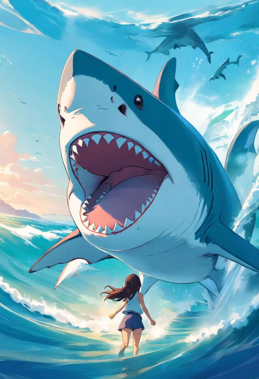 Great white shark,Cartoony,,Lots of great white sharks,No Man,high high quality