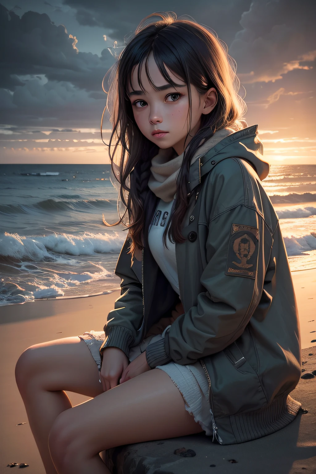 A girl sitting on the ground with her legs spread