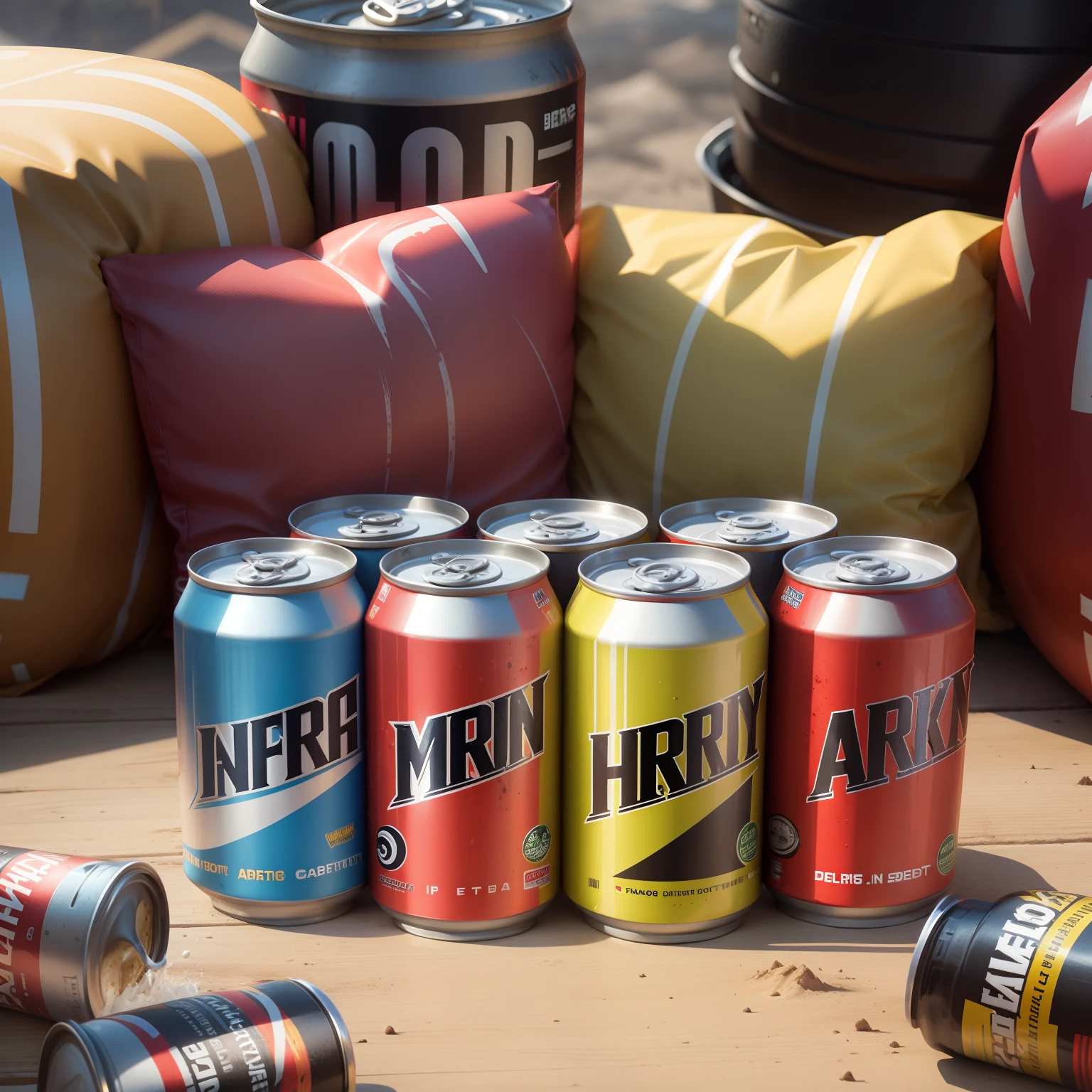 Energy drink advert. Only the cans, no humans