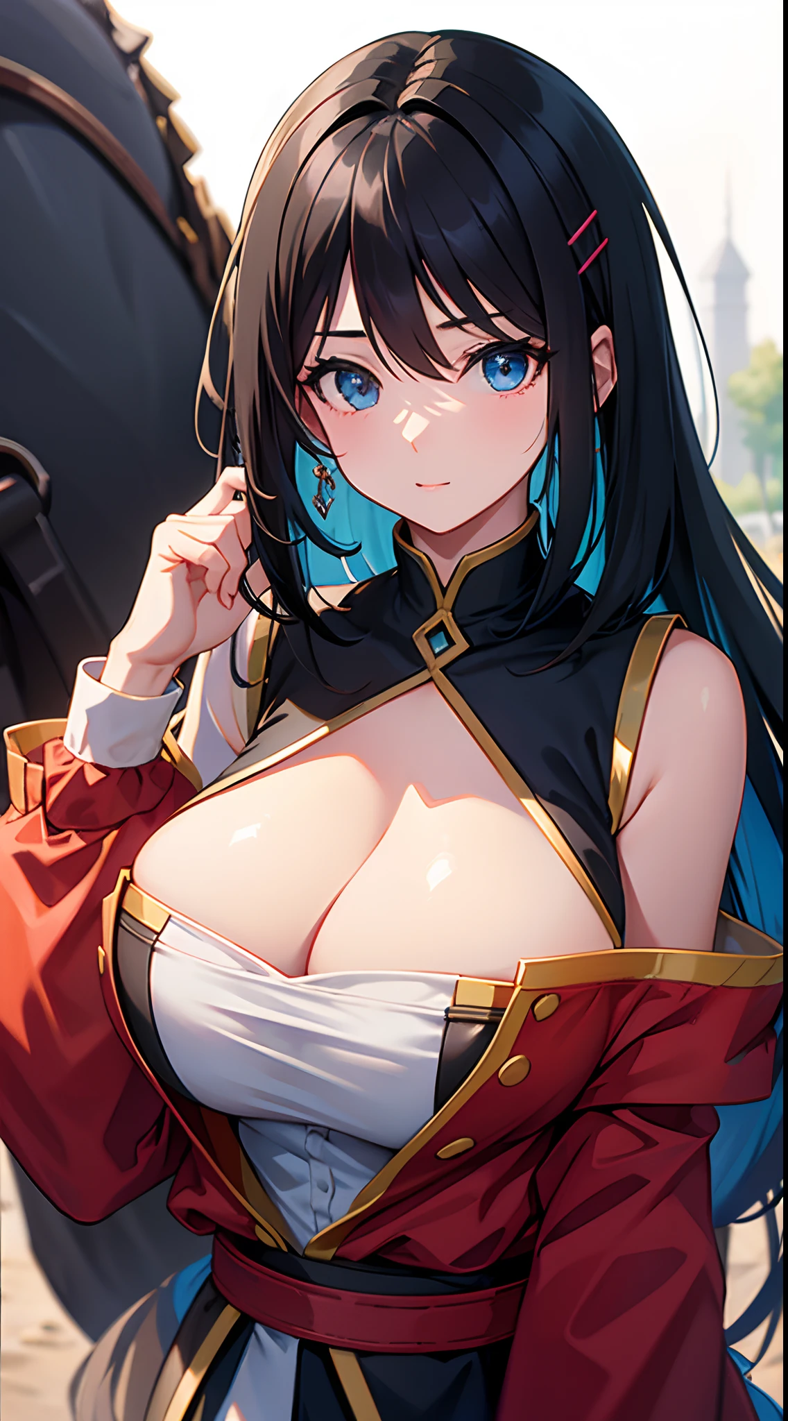 （gigantic breasts：1.6），One word horse，with short black hair，Hairpins
