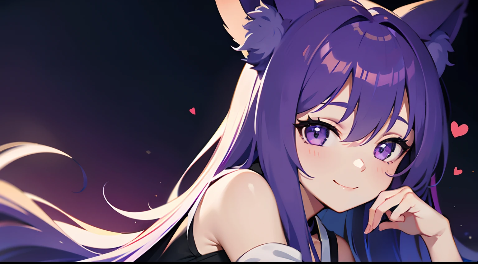 loneliness girl,Looking at the camera and smiling,Very cute,Fox ears,Smile,Long hair,Japanese,Purple hair,Close-up of face and shoulders