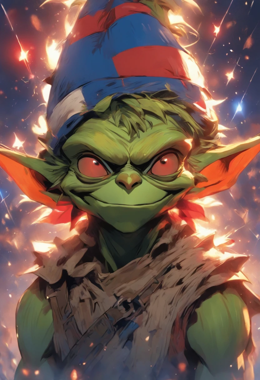 Goblin, wearing Independence Day Hat, colors are red white and blue, masterpiece, best quality