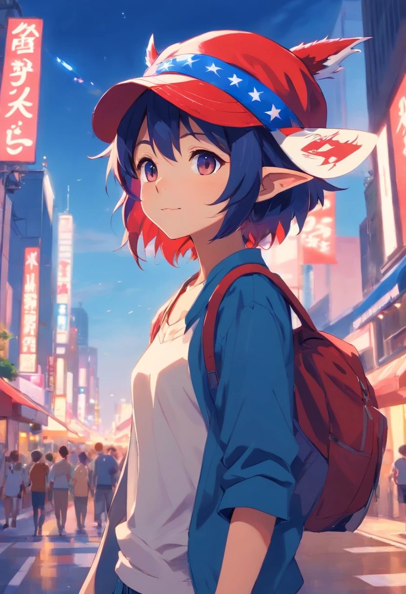 Goblin, wearing Independence Day Hat, colors are red white and blue, masterpiece, best quality