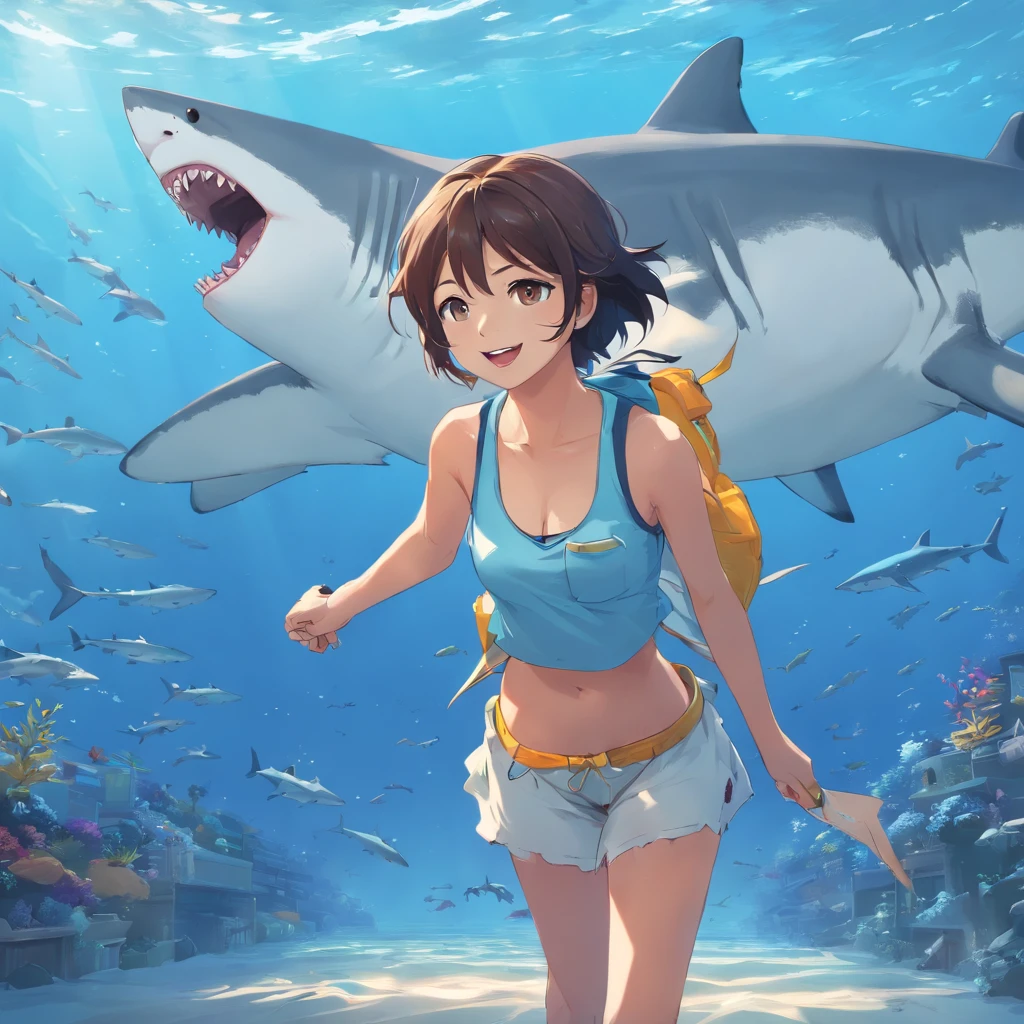 Great white shark,Cartoony,Schools of sharks,high high quality,Several sharks,Lots of sharks,