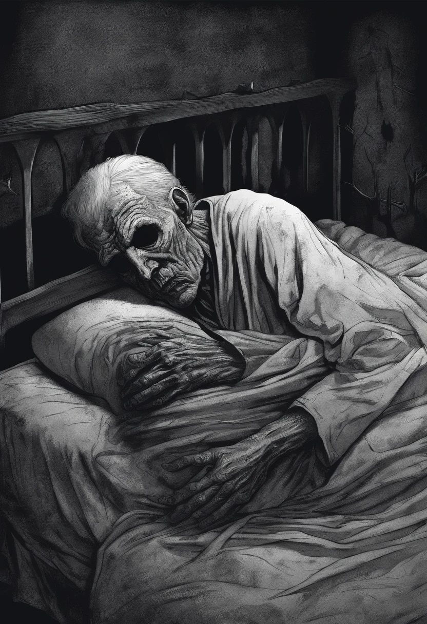 a old man，Lie down in bed，Dying，