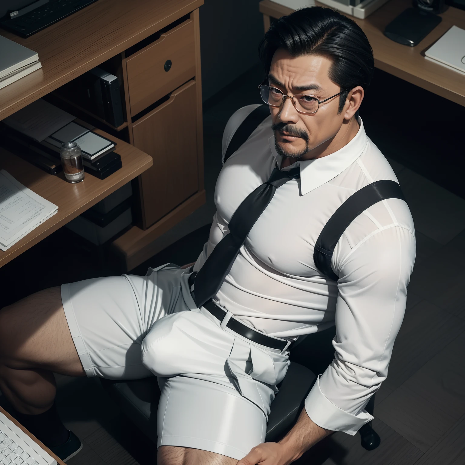 age 55，Kogoro Mouri，uncles，Shirtless，Tong，Bulge，fortitude，Sitting in the office，Black short stockings，Suspenders，(Milky white liquid )lbeard，fortitude，Bukkake，k hd，artwork of a，wear suit，The crotch has huge protrusions，Top view ，The erection，Rub your crotch