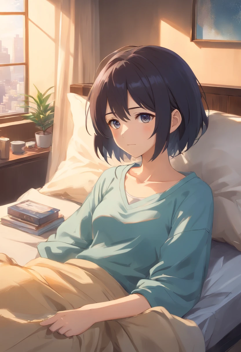 1 old man，full bodyesbian，Thin，sick，weak，Lie down in bed，agony，struggling，decrepit，（（hyper realistic detailed）），Chinese Republic of China style，in a panoramic view，globalillumination，Clear facial features，with short black hair，worn-out clothing，scruffy，8k，A pair of bright eyes