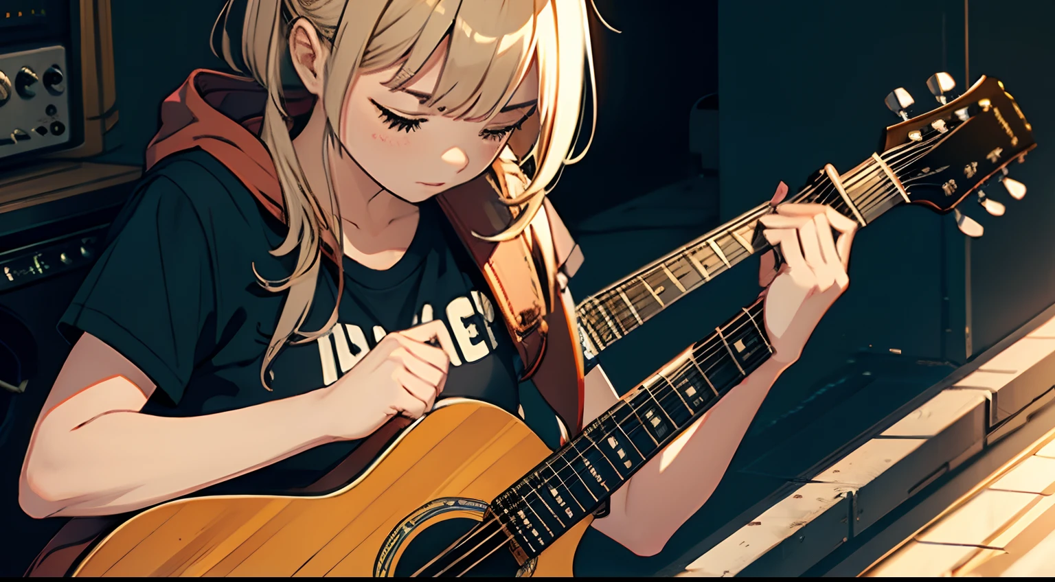 Playing guitar