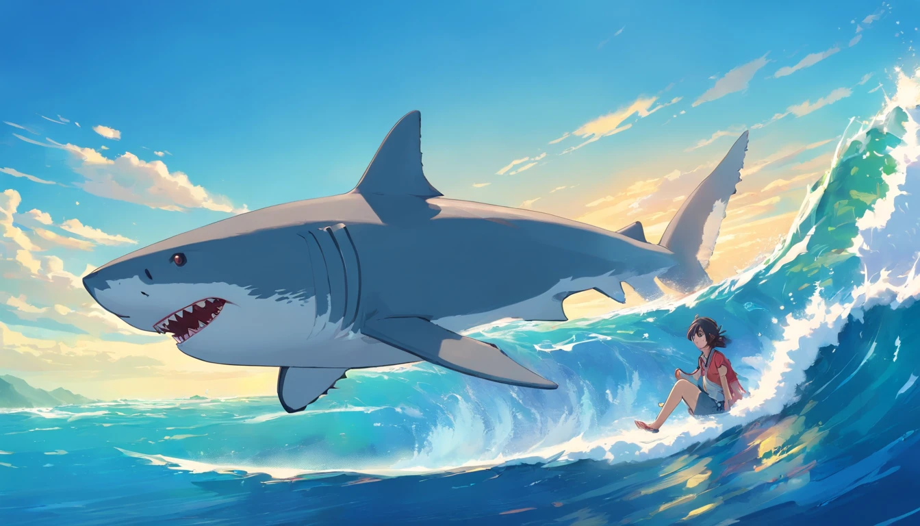 Great white shark，Cartoony