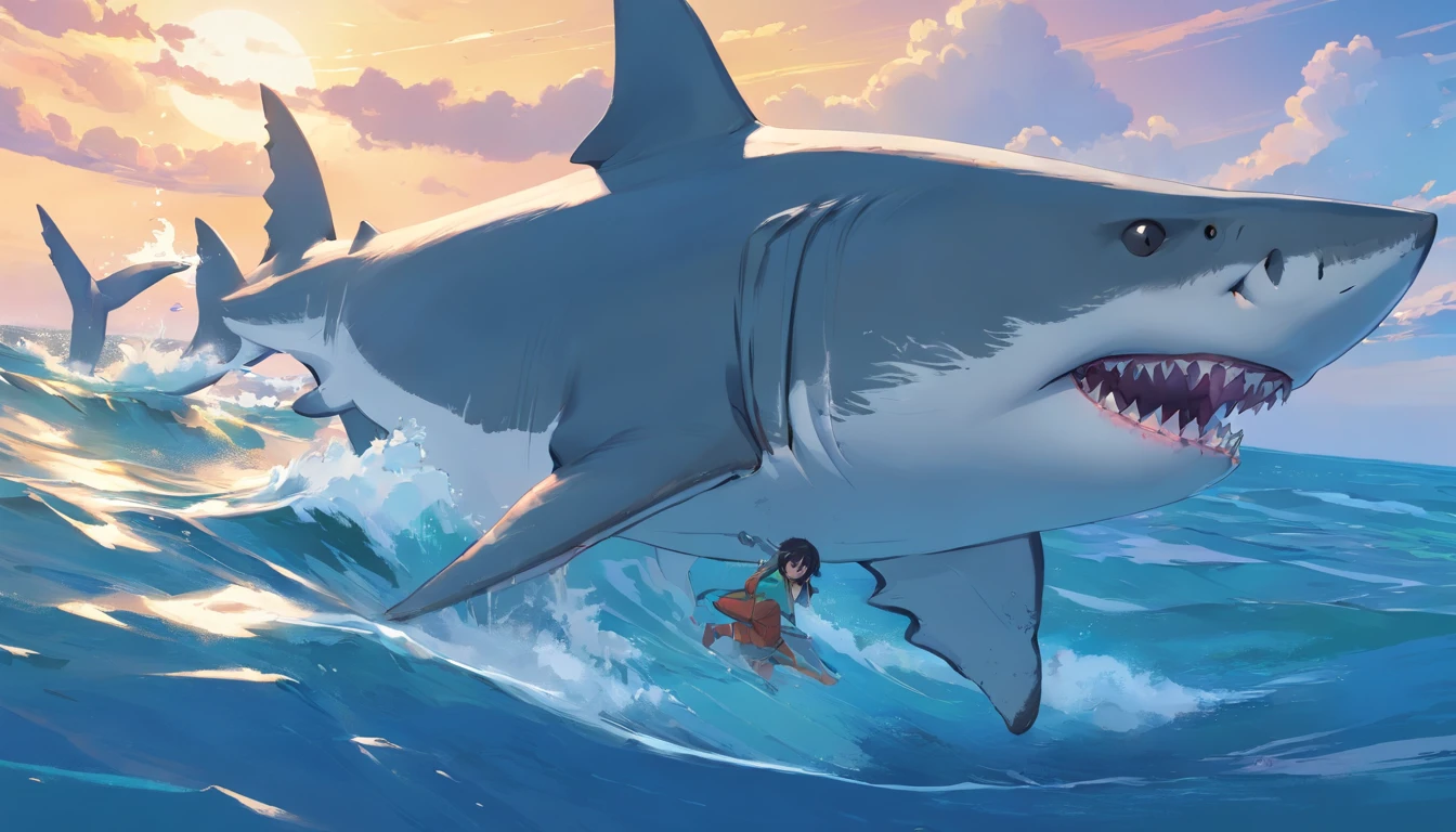 Great white shark，Cartoony