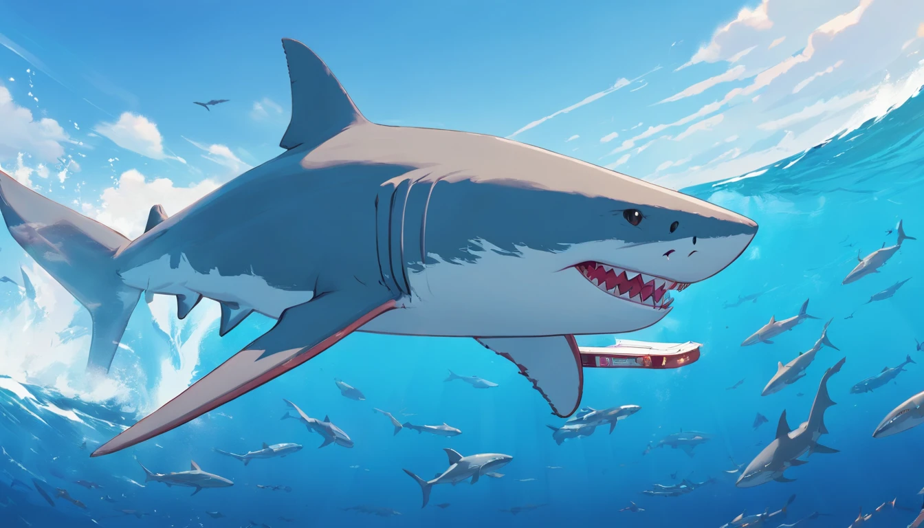 Great white shark，Cartoony，front