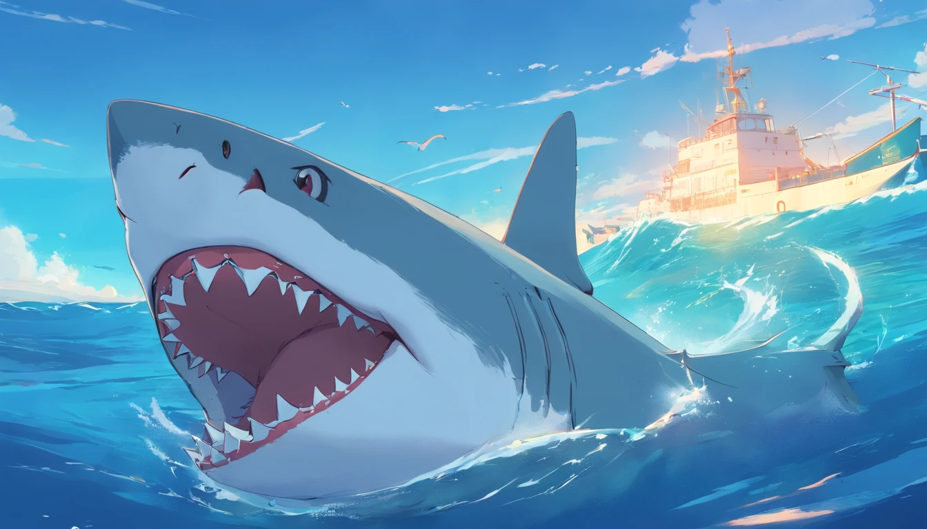 Great white shark,Cartoony,front
