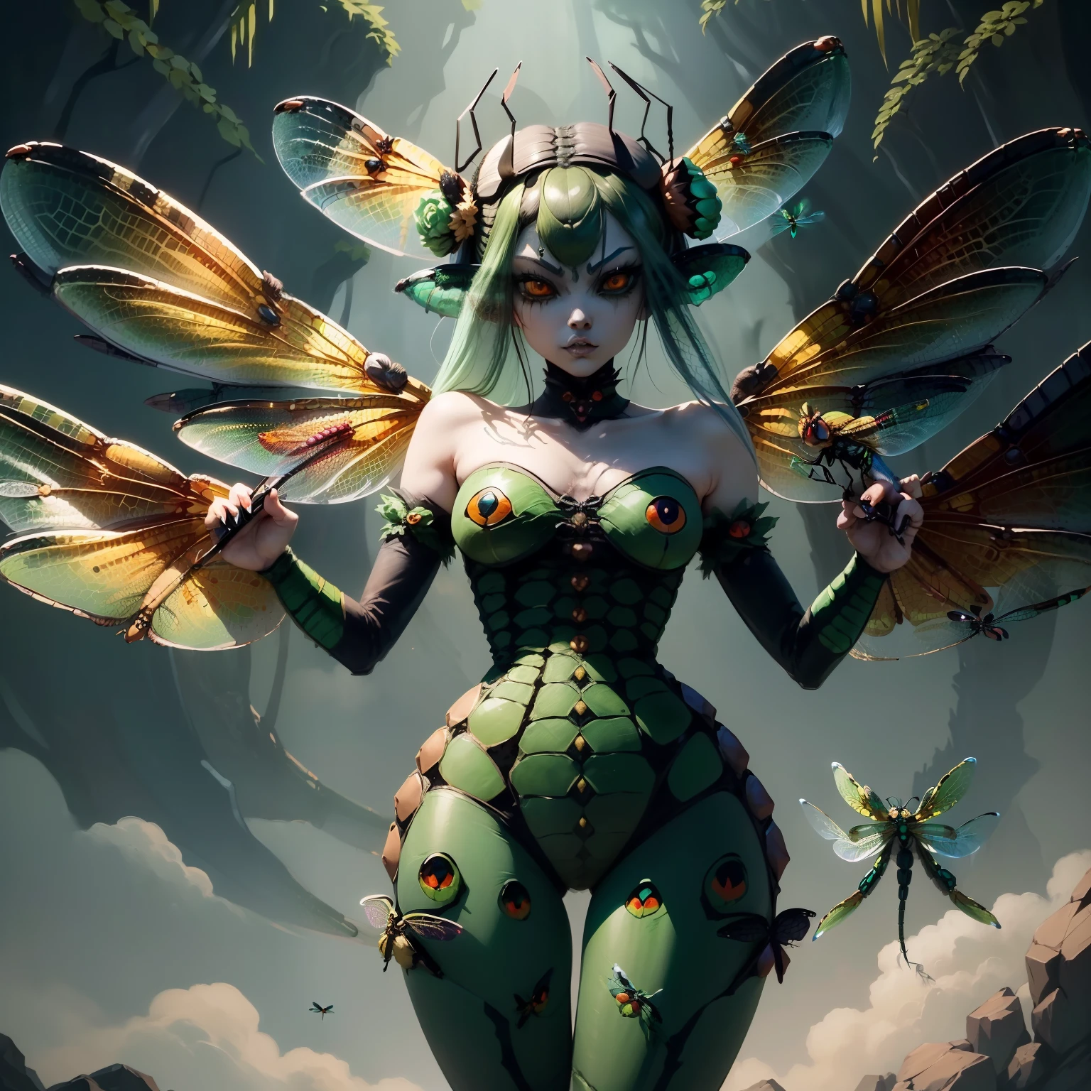 girl from an ancient civilization,1girl,monstergirl,

((((green body, green face, completely green skin, completely see-through body and skin,translucent skin,)))),(large breasts:1.4),saggy breasts,((((green hair)))),(((green_eyes:1.3))),intricate eyes,beautiful detailed eyes,symmetrical eyes,big eyes:1.5,(((lustrous skin:1.5,bright skin: 1.5,shiny skin,very shiny skin,shiny body))),(spider lower abdomen,narrow waist,wide hip,athletic body,inflated legs,thick thighs,(detailed face)),navel,nipples,god pussy,front pussy,uncensored,pussy,beautiful detailed lips,((huge dragonfly wings:1.2)),(((intricate wings))),

cute,slutty,sensual,seductive look,seductive,((erotic)),opulent,sumptuous,(((nsfw))),

(((nude,naked))),

dynamic pose,looking at viewer,embarrassed,centered,scale to fit dimensions,Rule of thirds,

((Fantastical Bridge Ancient:1.5, dark stone-built, Glowing blue:1.5)), Rune symbols, ((Starry sky, Unknown constellations)),( Night, Silence, Mystery),  ((Dark tones in the background)),((broken earth,asteroid field:1.5)), (jagged dark rocks boulders and debris shooting into the air:1.3),Extraterrestrial scenery, dark asteroid belt, surrounded by several dark asteroids glowing with fiery auras, vast and mysterious universe, cosmic landscape, mysterious planet,scenery:1.25,((intricate scenery)),nothing, (black background, stars that do not shine, sense of space),

(Glossy Ancient ornaments),highres,sharp focus,(ultra detailed,extremely detailed),(photorealistic artwork:1.37),(extremely detailed CG unity 8k wallpaper),(((vibrant colors,vibrant theme))),(intricate),(masterpiece),(best quality),artistic photography,(photography taken by sldr),(intricate background),perfect rendered face,perfect face details,realistic face,photo realistic,((intricate detail)),(((realism))),
